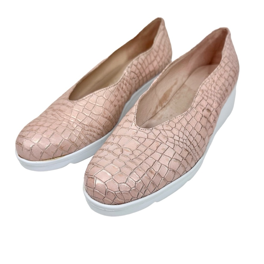 Vernissage Scalloped Rose Gold Croc Embossed Wedge Shoes SZ 38 Ballet Flat